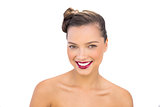 Pretty gorgeous woman with red lips smiling