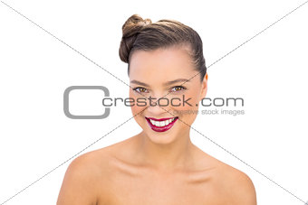 Pretty gorgeous woman with red lips smiling