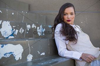 Beautiful woman with red lips posing