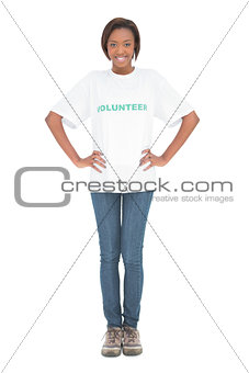 Smiling woman wearing volunteer tshirt