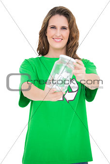 Smiling environmental activist holding glass