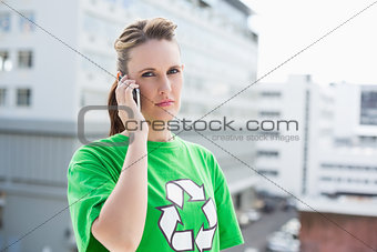 Environmental activist talking on the phone