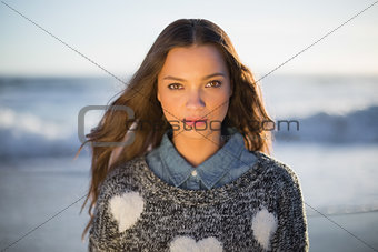 Relaxed gorgeous woman with pullover posing