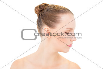 Profile view of a stern pretty blonde model