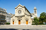 Facade of a cathedral  in Paris, France
