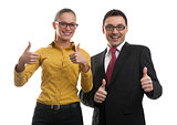 two businesspeople showing their thumbs up