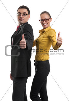 two Business people with the thumb up