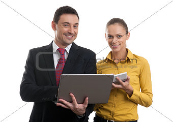 businessman andd businesswoman with laptop