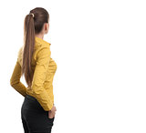 Business woman from the back looking at something