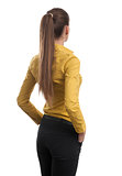 Business woman from the back looking at something