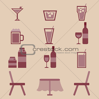 Drinks icons set in restaurant