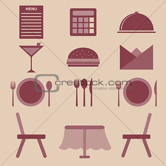 Set of restaurant icons on white background