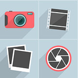 Photo icons with long shadow. Vector illustration.