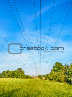 Power cable over green meadow