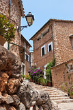 Narrow street old traditional houses village, Majorca island 