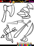cartoon weapons objects coloring page