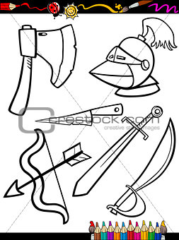 cartoon weapons objects coloring page