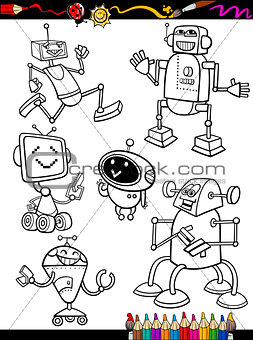 Robots Cartoon Set for coloring book