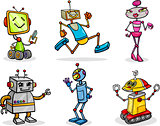 robots or droids cartoon illustration set