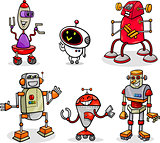 robots or droids cartoon illustration set