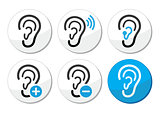 Ear hearing aid deaf problem icons set