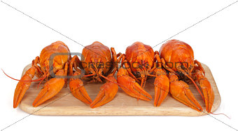 Boiled crayfishes on cutting board