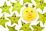 Starfruit (carambola) slices with orange face