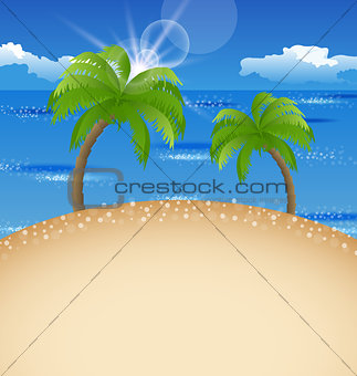 Summer holiday background with beach, palm, sky