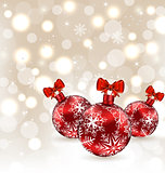 Glowing holiday background with set Christmas balls