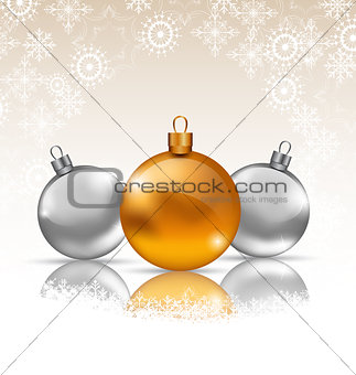 Holiday background with Christmas balls and snowflakes