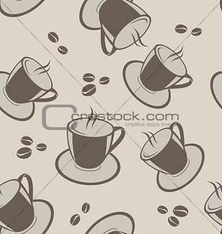 Seamless background with coffee cups and beans