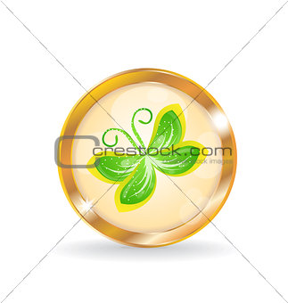 Golden circle label (button) with butterfly