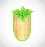Wooden board with eco green leaves