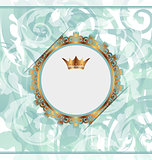 Royal background with golden ornate frame and heraldic crown