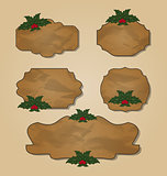 Set crumpled paper label with holly berry