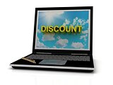 DISCOUNT sign on laptop screen 