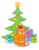 Cat and  christmas tree