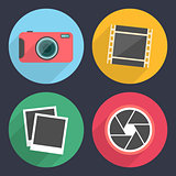 Photography icons with long shadow. Set 2