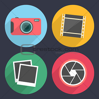 Photography icons with long shadow. Set 2