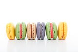 Assorted variety macarons macaroons in a row