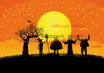 Halloween with silhouettes of children
