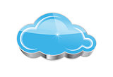 Cloud computing concept: glossy blue cloud icon isolated on whit