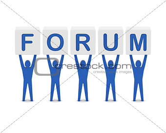 Men holding the word forum.