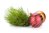 Christmas baubles and fir tree