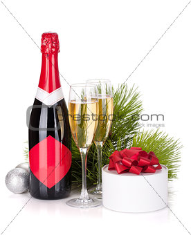 Champagne and christmas gift