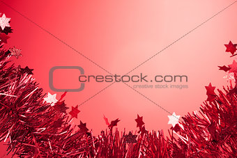 Christmas decor with stars on red background