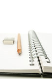 Spiral notebook with pencil and eraser