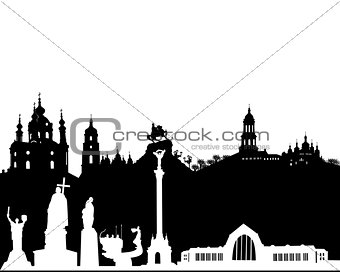 black and white silhouette of Kyiv