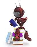 Android with stack of books