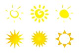 Vector set of hand drawn doodle yellow sun isolated on white background